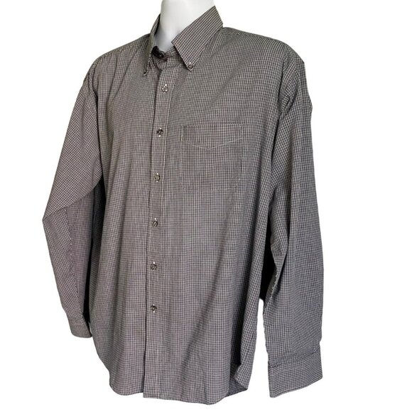 Van Heusen Wrinkle-Free Long Sleeve Button Down Shirt Black White Men's Large - Picture 4 of 7